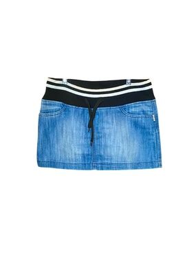 VTG Motivi Jeans Denim Varsity Mini Skirt • Y2K Archival Sporty Pearl Charm 40 4